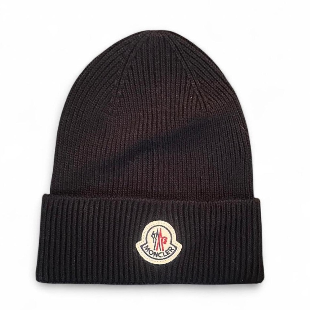 Moncler Dark Navy Ribbed Beanie with Logo Tag